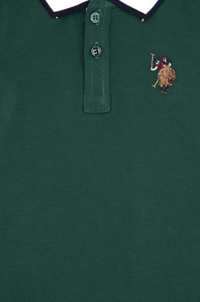 Erkek Çocuk Koyu Yeşil Polo Yaka Basic Sweatshirt