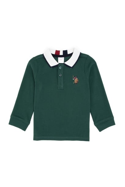 Erkek Çocuk Koyu Yeşil Polo Yaka Basic Sweatshirt