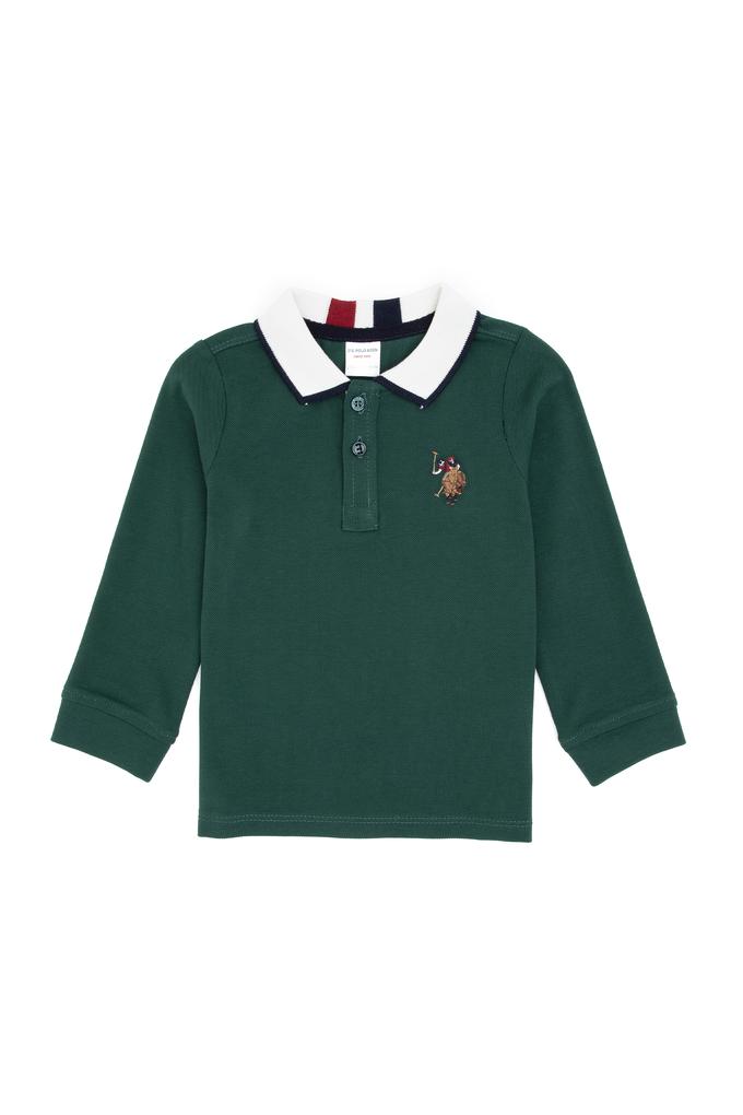 Erkek Çocuk Koyu Yeşil Polo Yaka Basic Sweatshirt