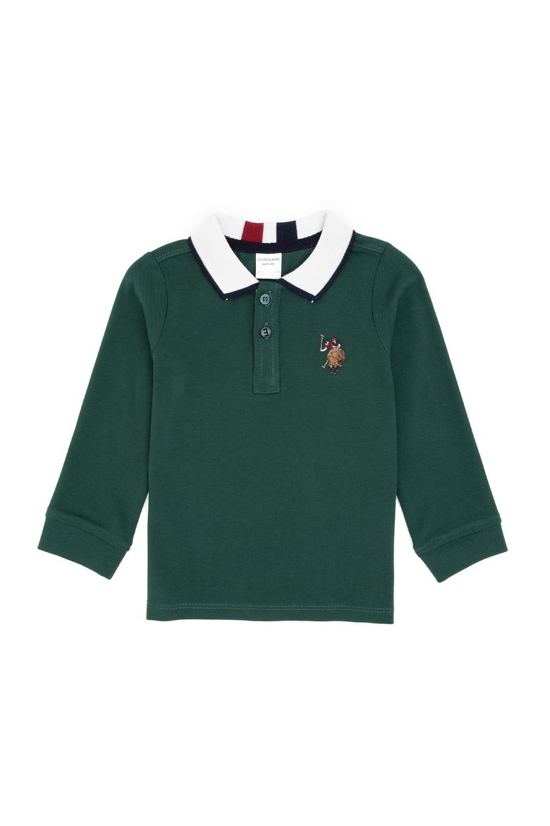 Erkek Çocuk Koyu Yeşil Polo Yaka Basic Sweatshirt
