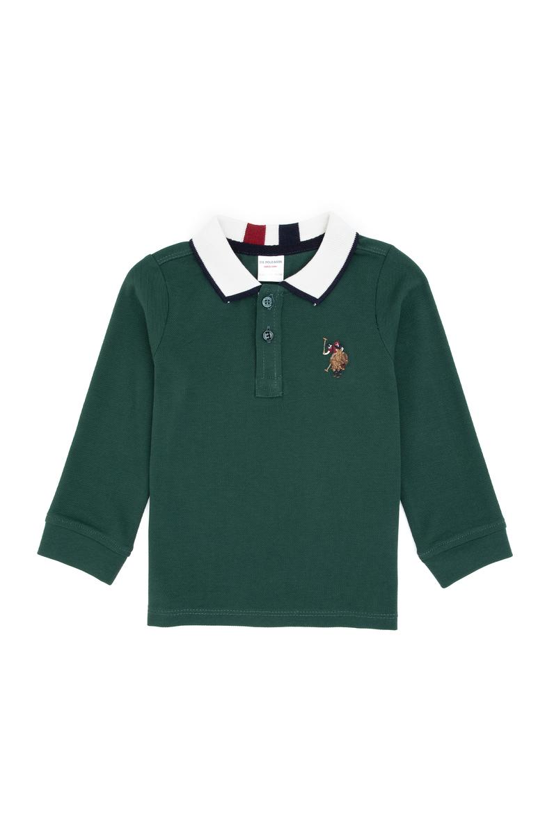 Erkek Çocuk Koyu Yeşil Polo Yaka Basic Sweatshirt