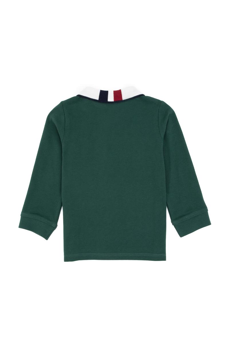 Erkek Çocuk Koyu Yeşil Polo Yaka Basic Sweatshirt