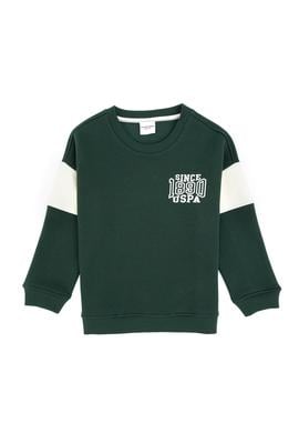 Erkek Çocuk Koyu Yeşil Şardonlu Bisiklet Yaka Sweatshirt - 50316603022