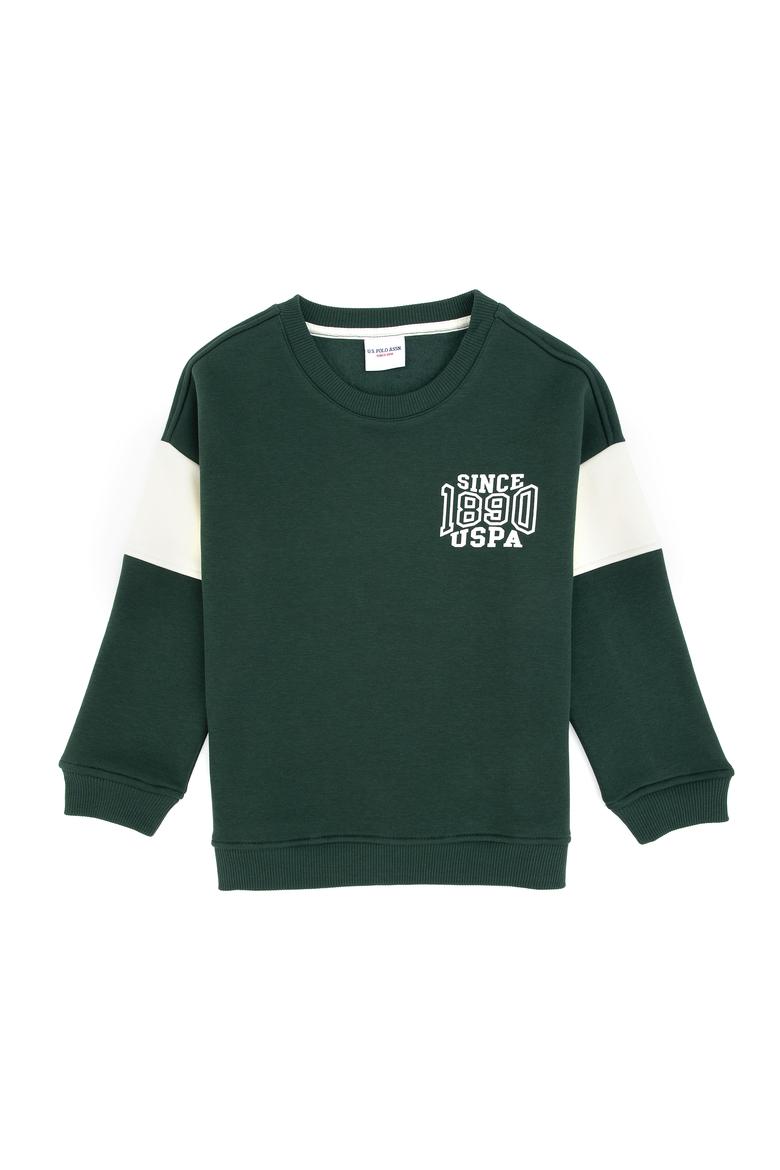 Erkek Çocuk Koyu Yeşil Şardonlu Bisiklet Yaka Sweatshirt