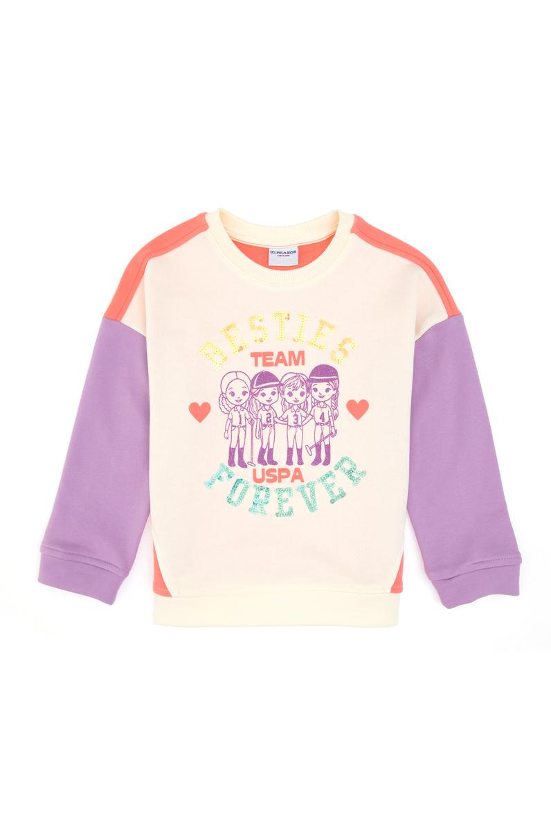 Kız Çocuk Krem Bisiklet Yaka Sweatshirt