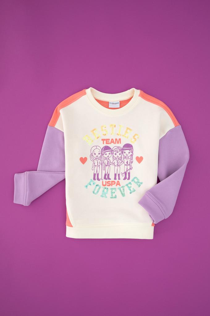 Kız Çocuk Krem Bisiklet Yaka Sweatshirt