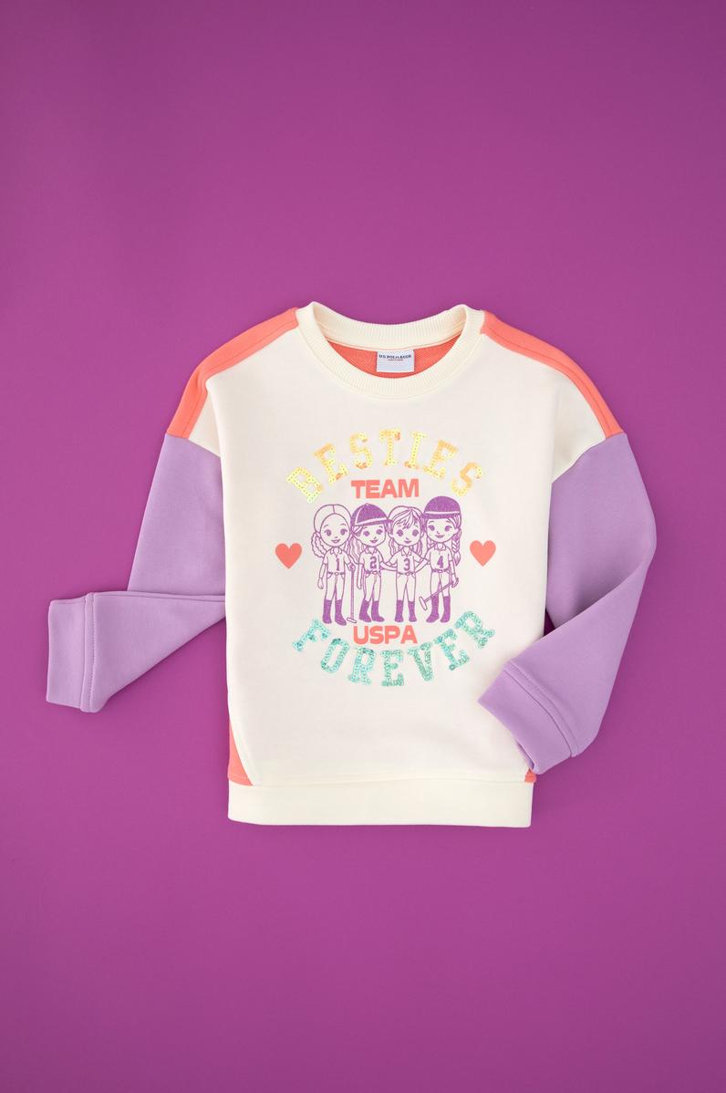 Kız Çocuk Krem Bisiklet Yaka Sweatshirt