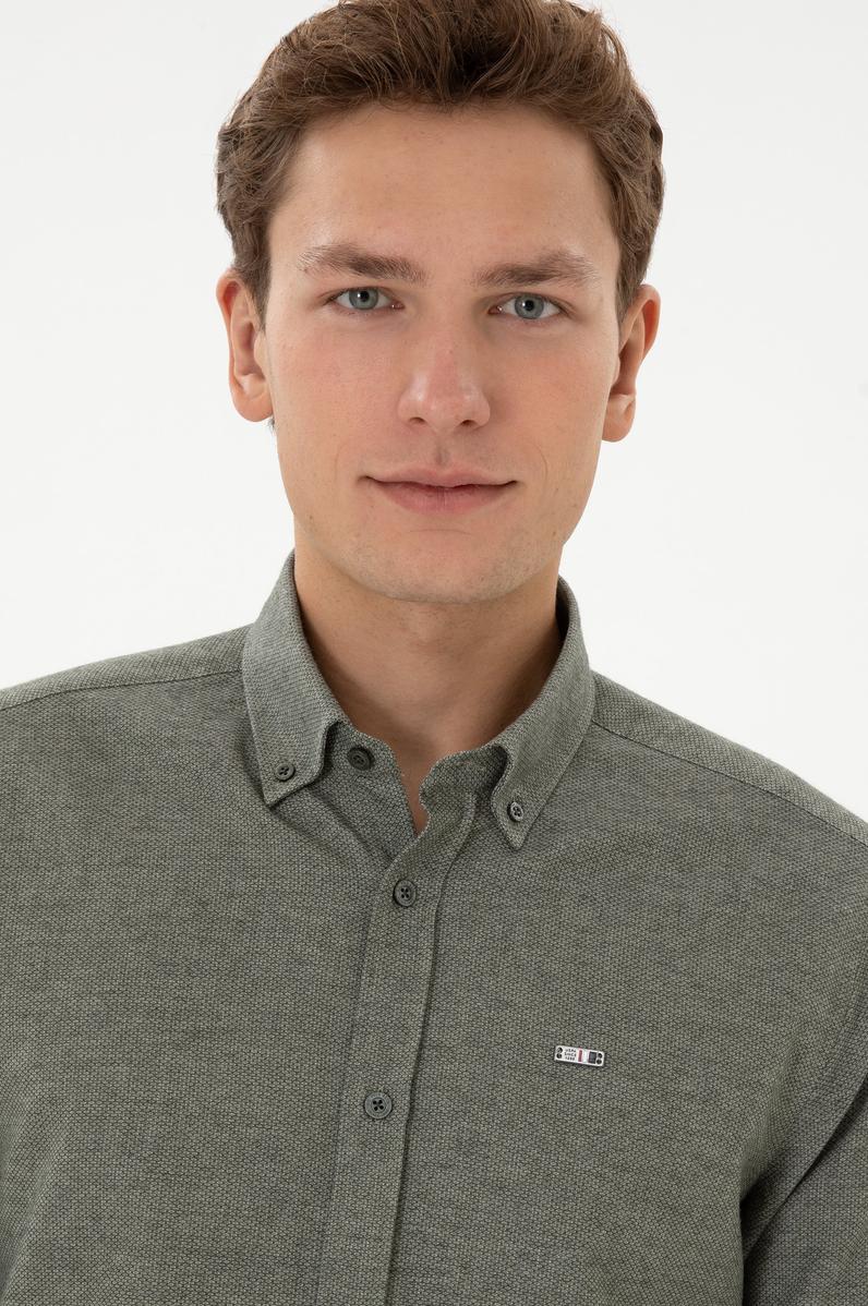 Erkek Haki Uzun Kollu Gömlek