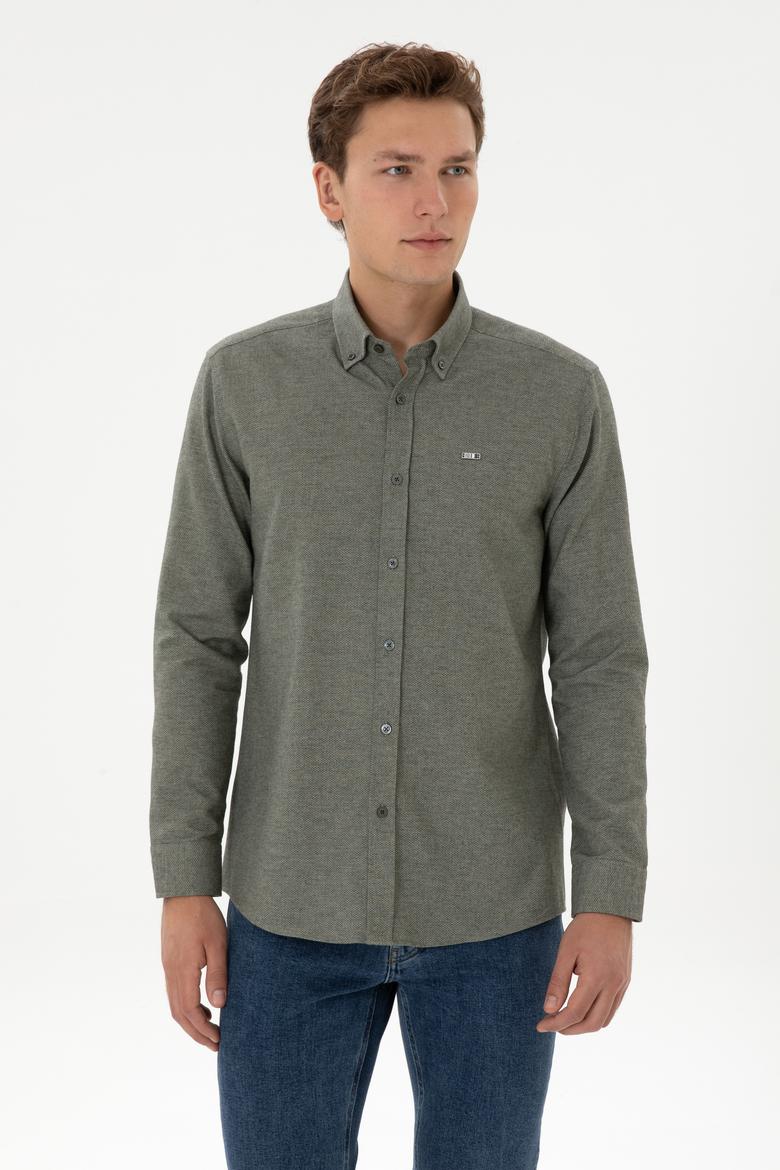 Erkek Haki Uzun Kollu Gömlek