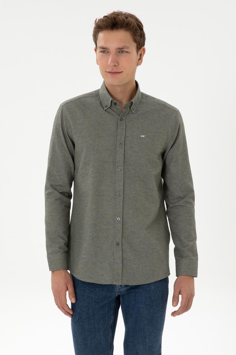 Erkek Haki Uzun Kollu Gömlek - 50315613005