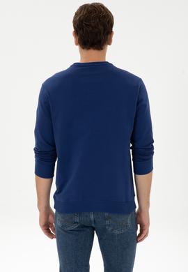 Erkek Regular Fit Bisiklet Yaka İndigo Basic Sweatshirt - 50307793107