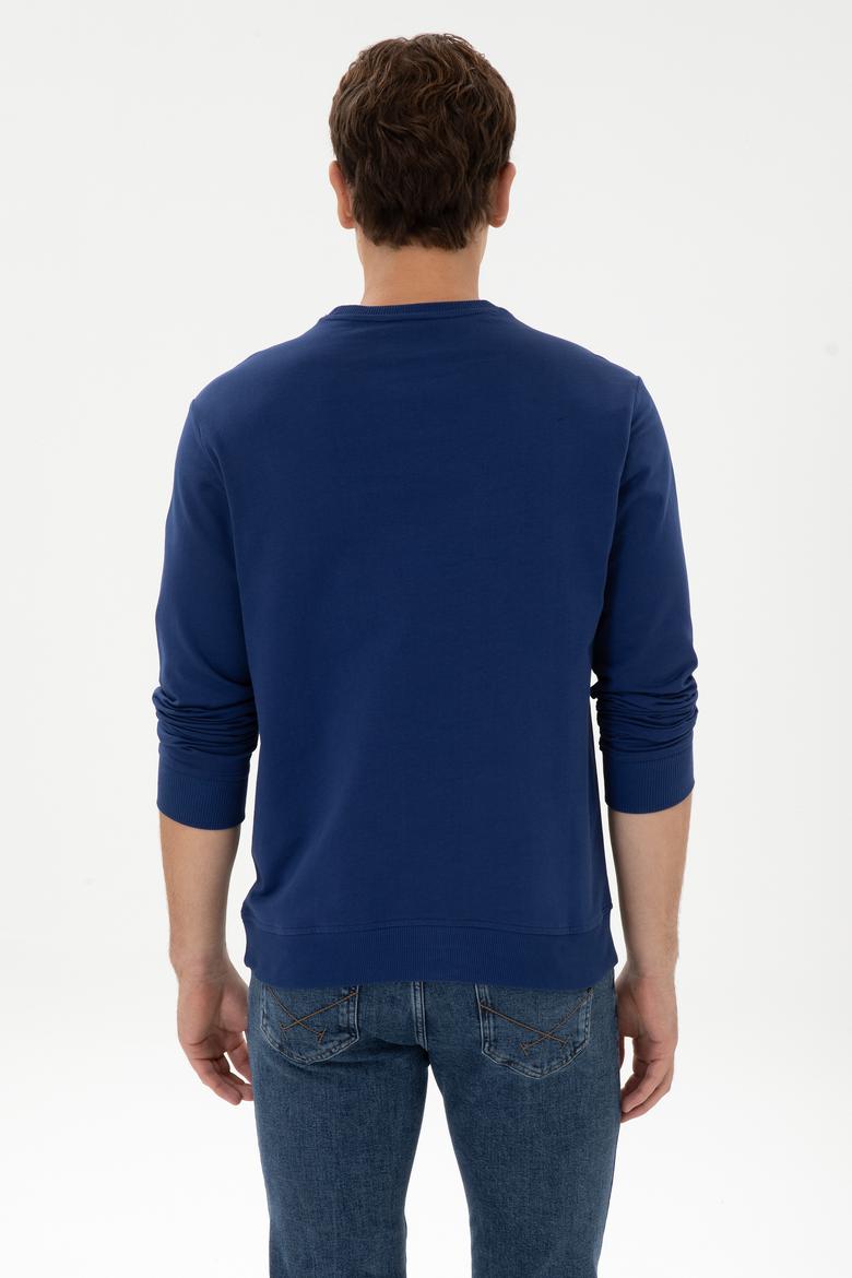 Erkek Regular Fit Bisiklet Yaka İndigo Basic Sweatshirt - 50307793107