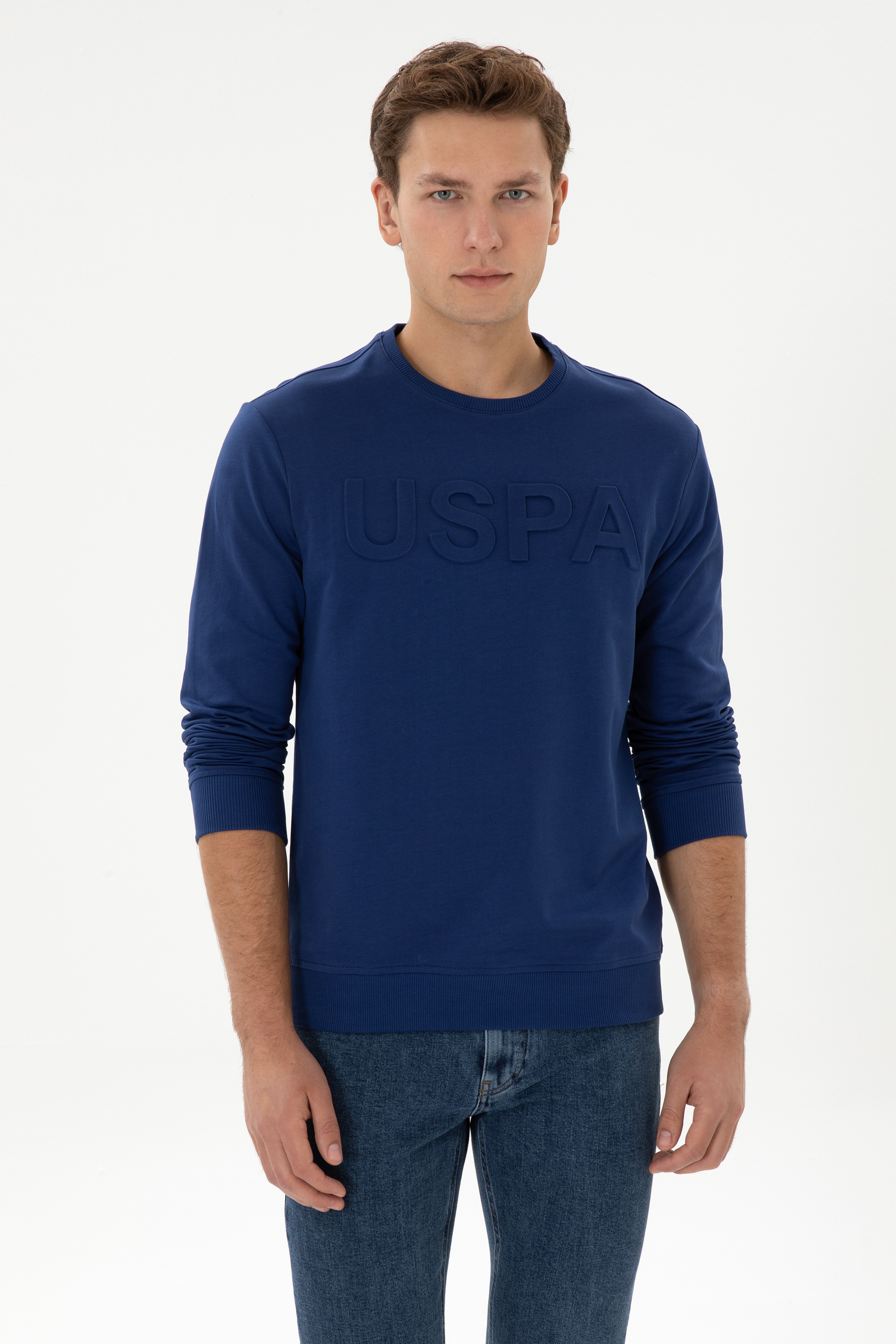 Erkek Regular Fit Bisiklet Yaka İndigo Basic Sweatshirt - Image 3