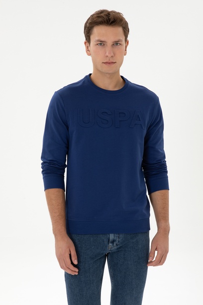 Erkek Regular Fit Bisiklet Yaka İndigo Basic Sweatshirt