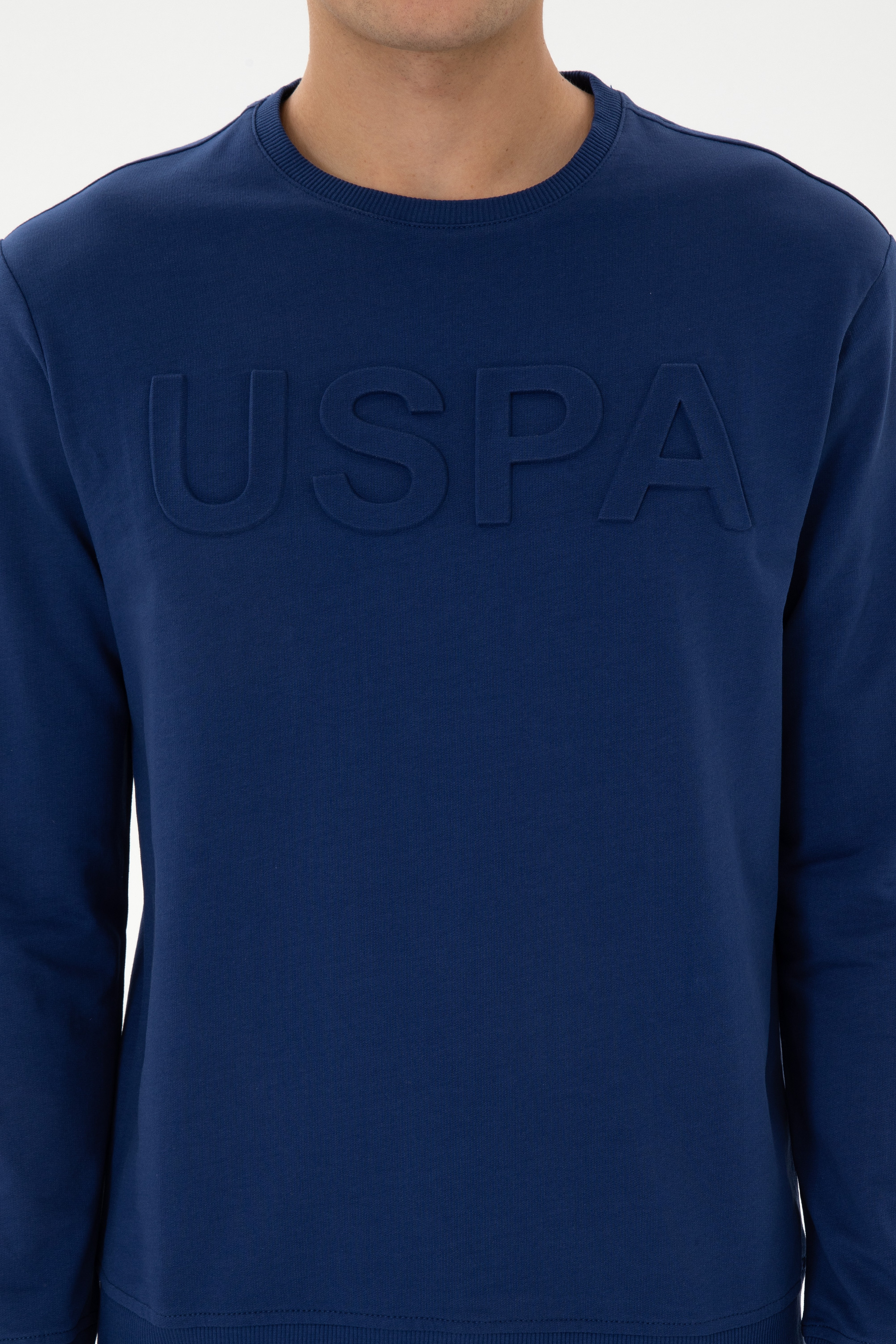 Erkek Regular Fit Bisiklet Yaka İndigo Basic Sweatshirt - Image 6
