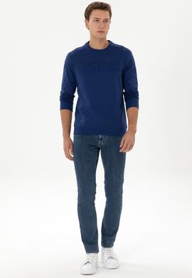 Erkek Regular Fit Bisiklet Yaka İndigo Basic Sweatshirt - 50307793107