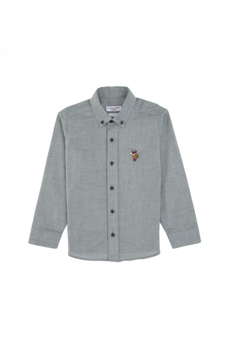 Erkek Çocuk Koyu Yeşil Uzun Kollu Basic Gömlek