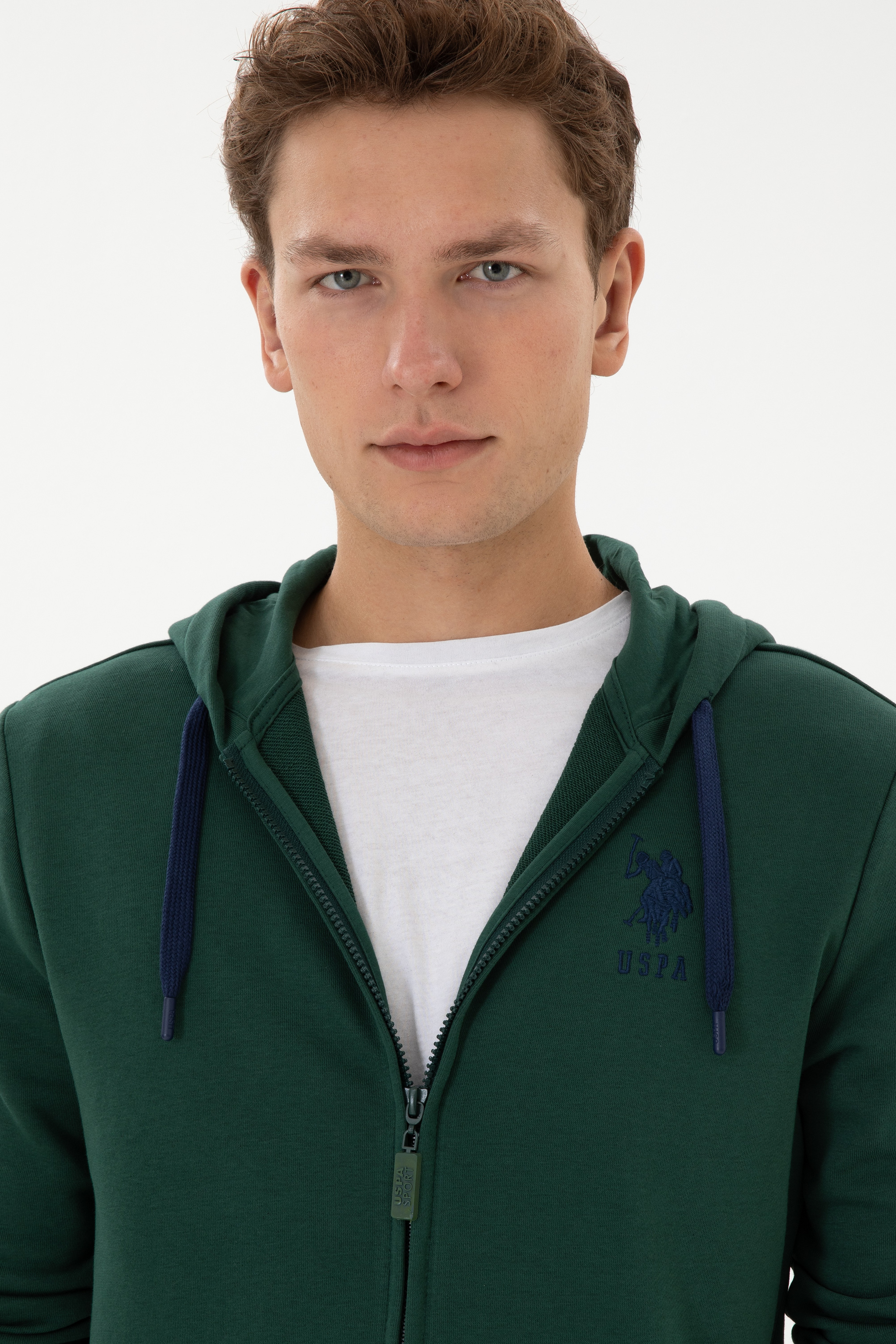 Erkek Regular Fit Regular Fit Fermuarlı Kapüşonlu Koyu Yeşil Örme Hırka - Image 2