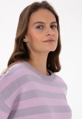 Kadın Mor Çizgili Bisiklet Yaka Kazak - 50314653020