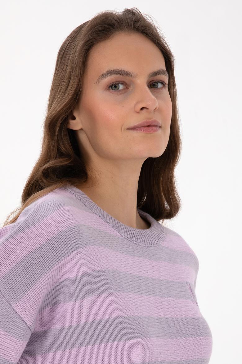 Kadın Mor Çizgili Bisiklet Yaka Kazak - 50314653020