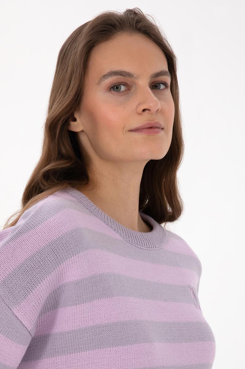 Kadın Mor Çizgili Bisiklet Yaka Kazak