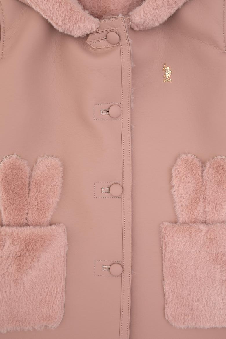 Kız Çocuk Açık Pembe Deri Ceket - 50317346005