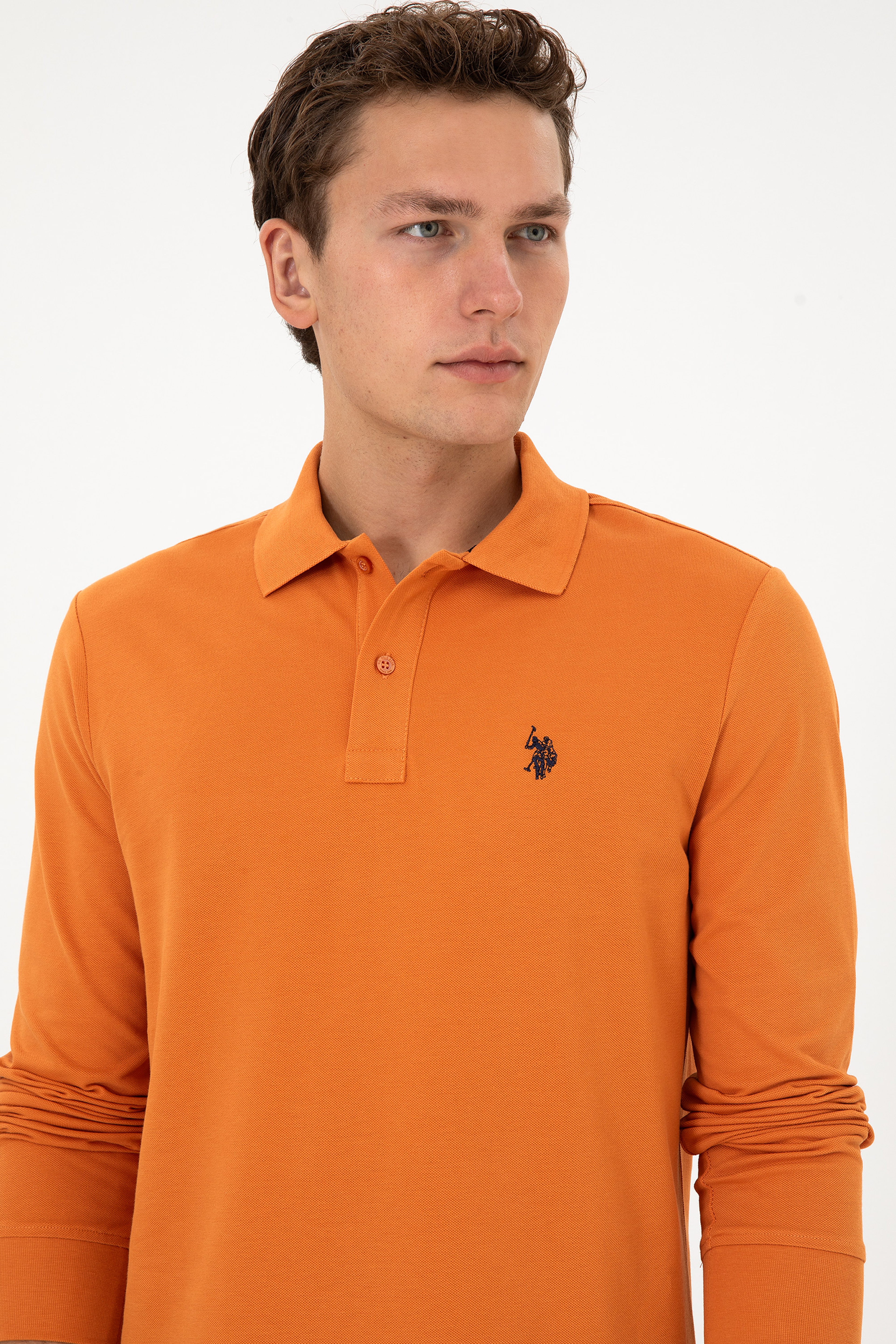 Erkek Regular Fit Polo Yaka Bakır Basic Sweatshirt - Image 2