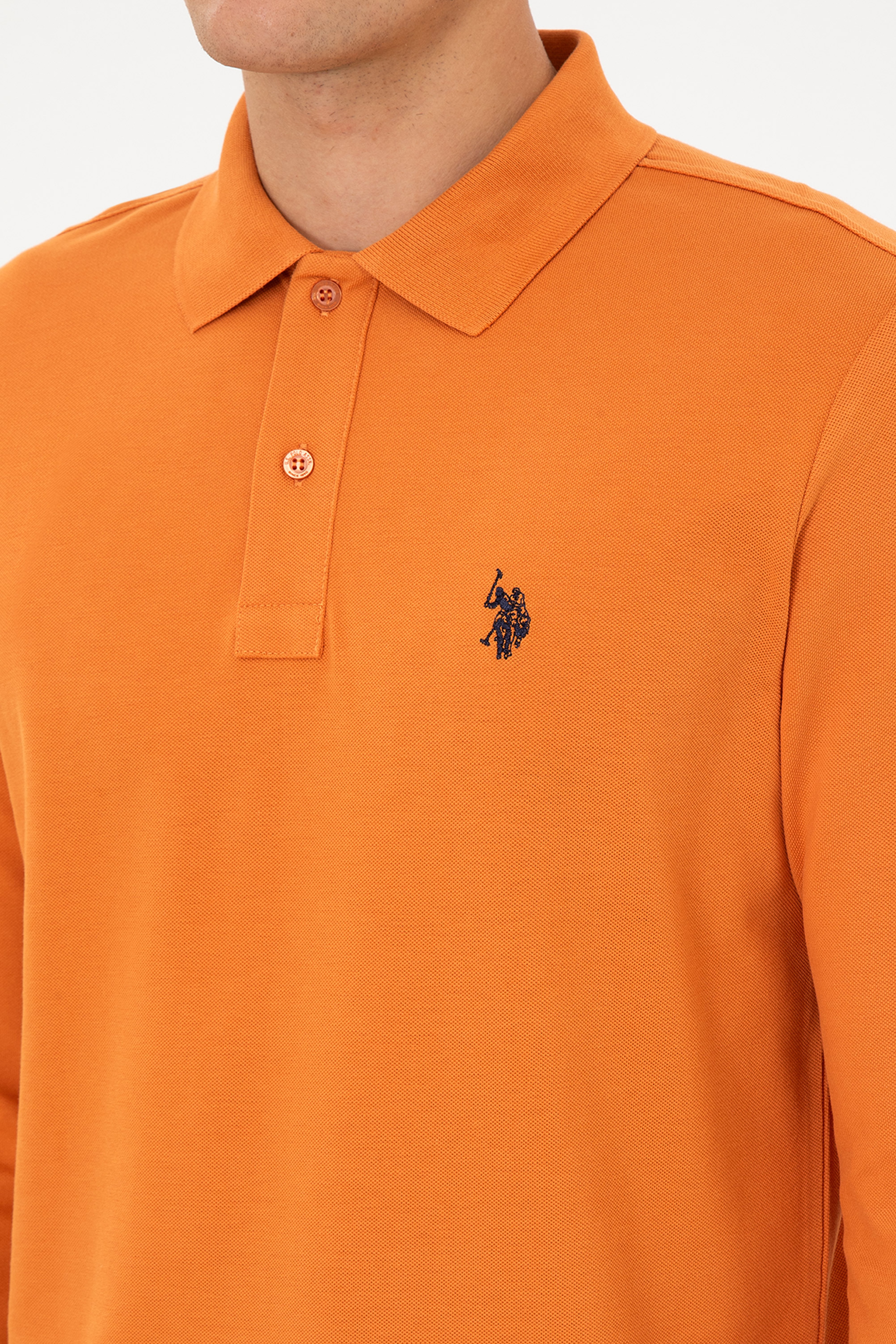 Erkek Regular Fit Polo Yaka Bakır Basic Sweatshirt
