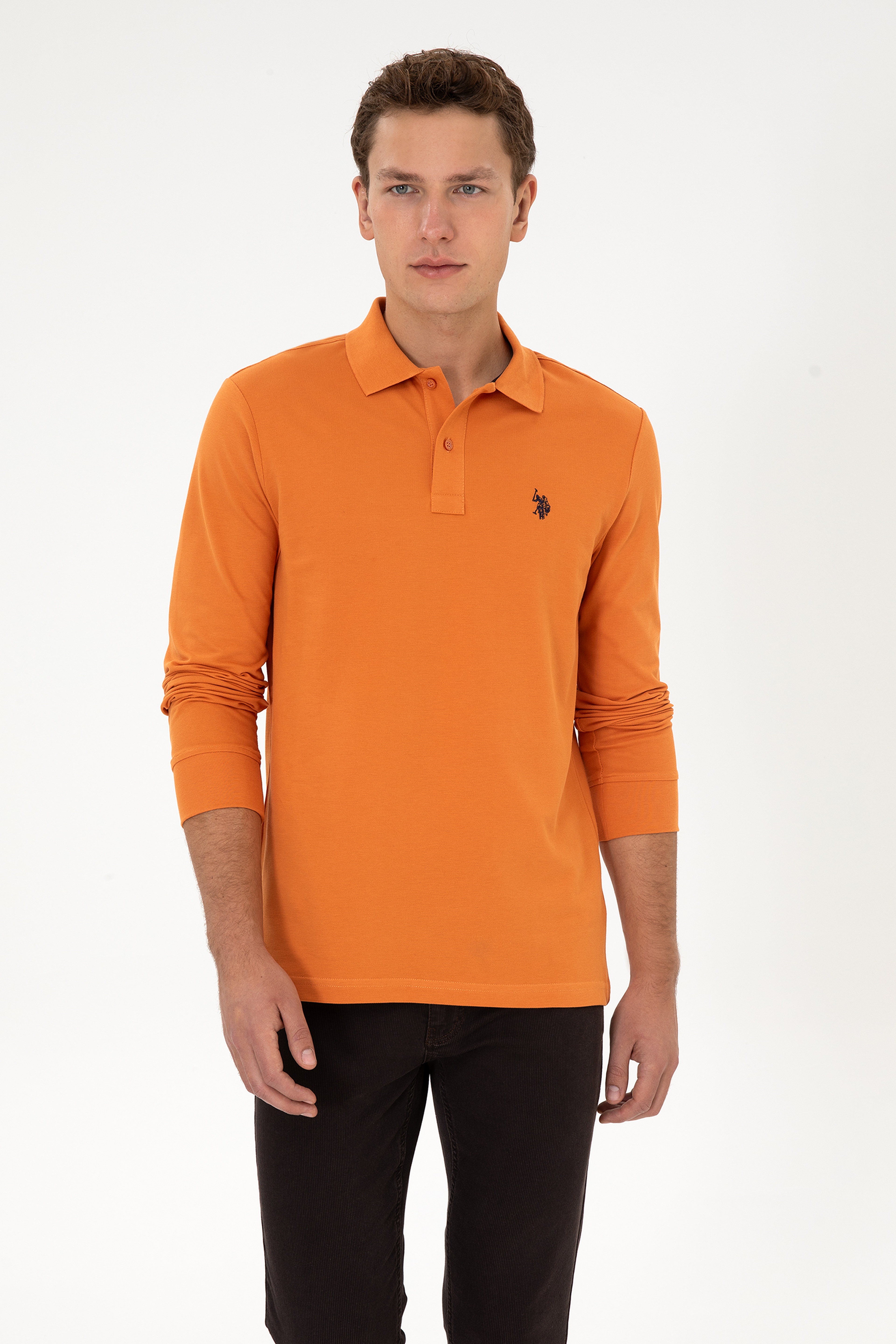 Erkek Regular Fit Polo Yaka Bakır Basic Sweatshirt