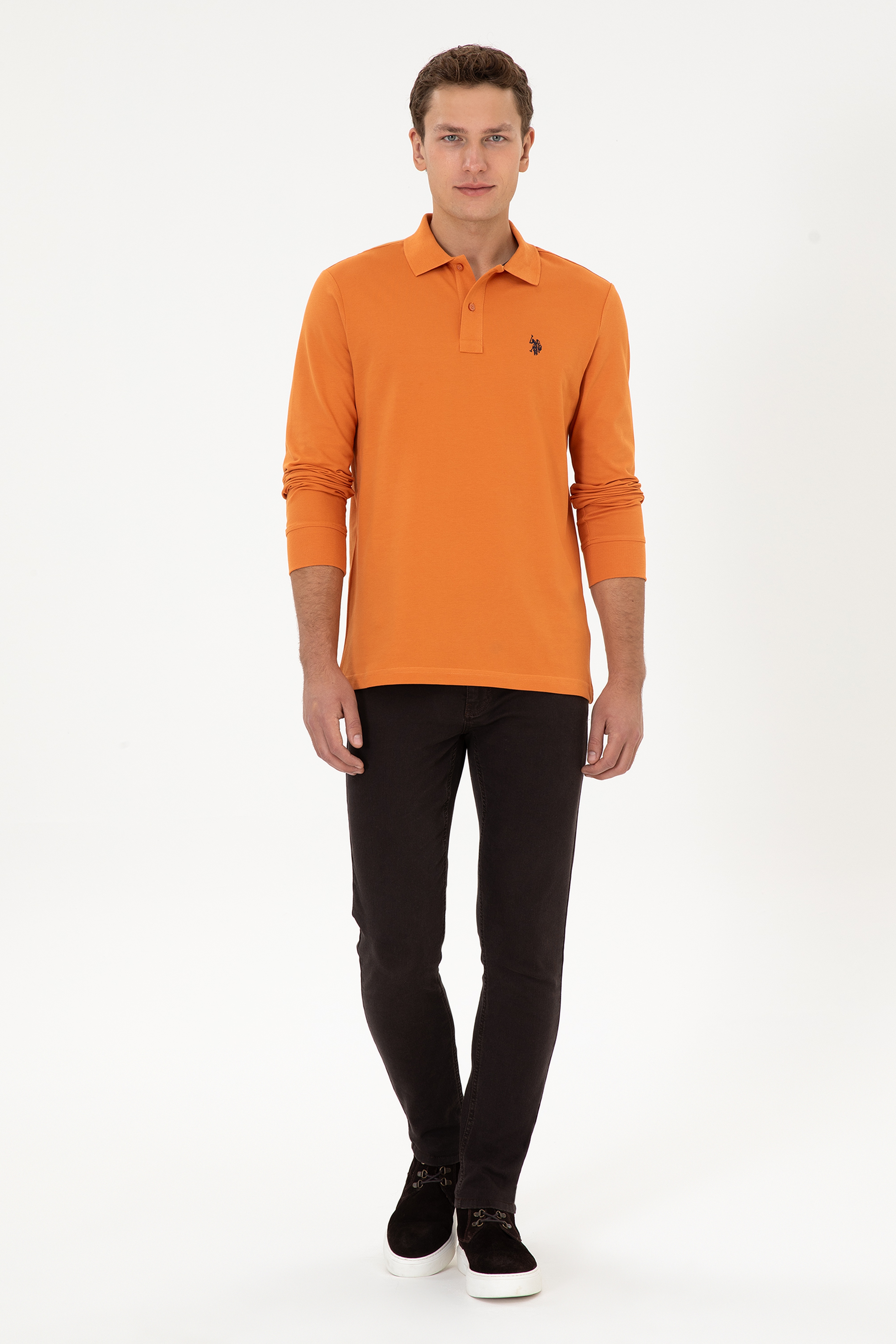 Erkek Regular Fit Polo Yaka Bakır Basic Sweatshirt - Image 4