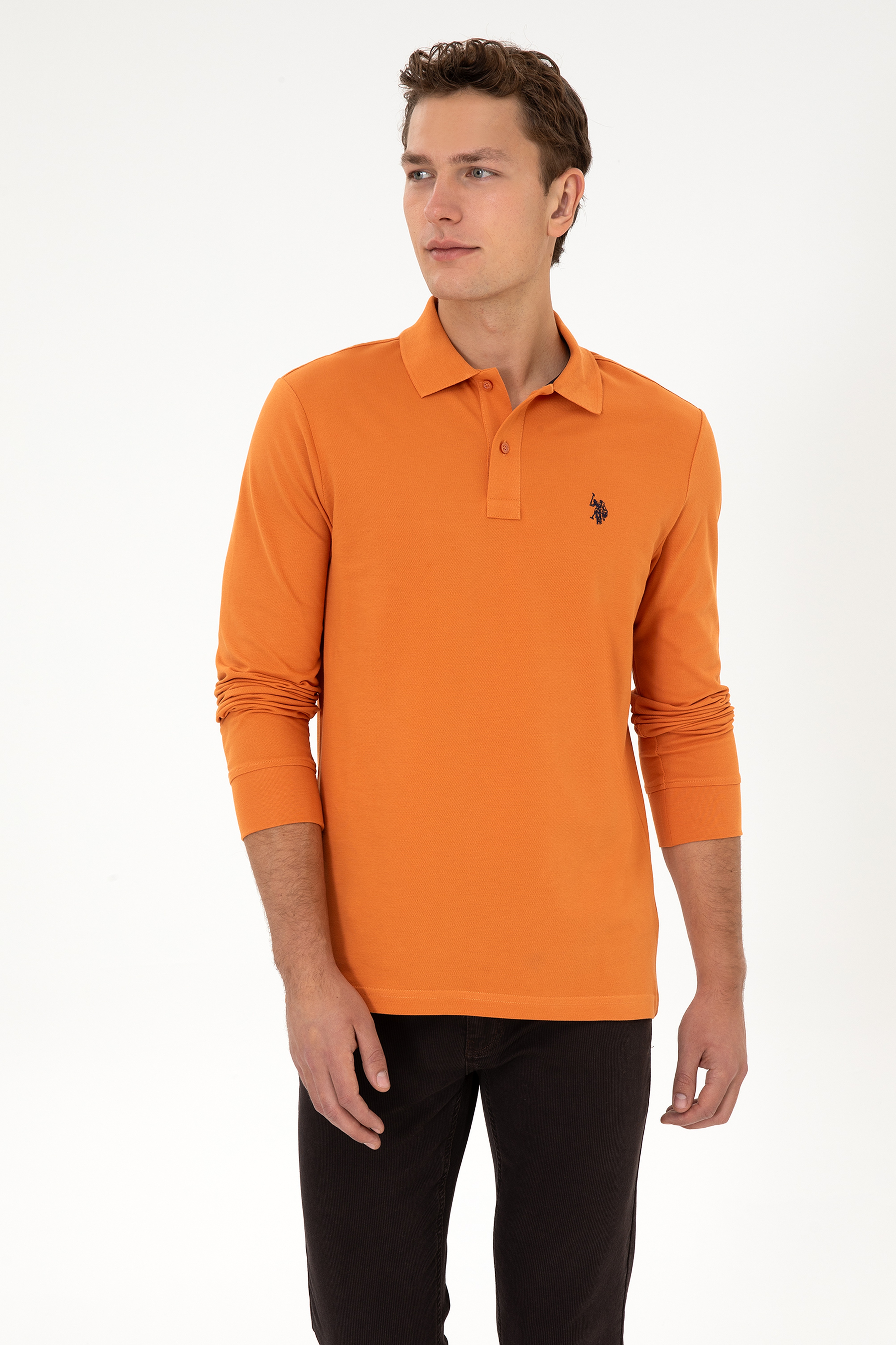 Erkek Regular Fit Polo Yaka Bakır Basic Sweatshirt - Image 3