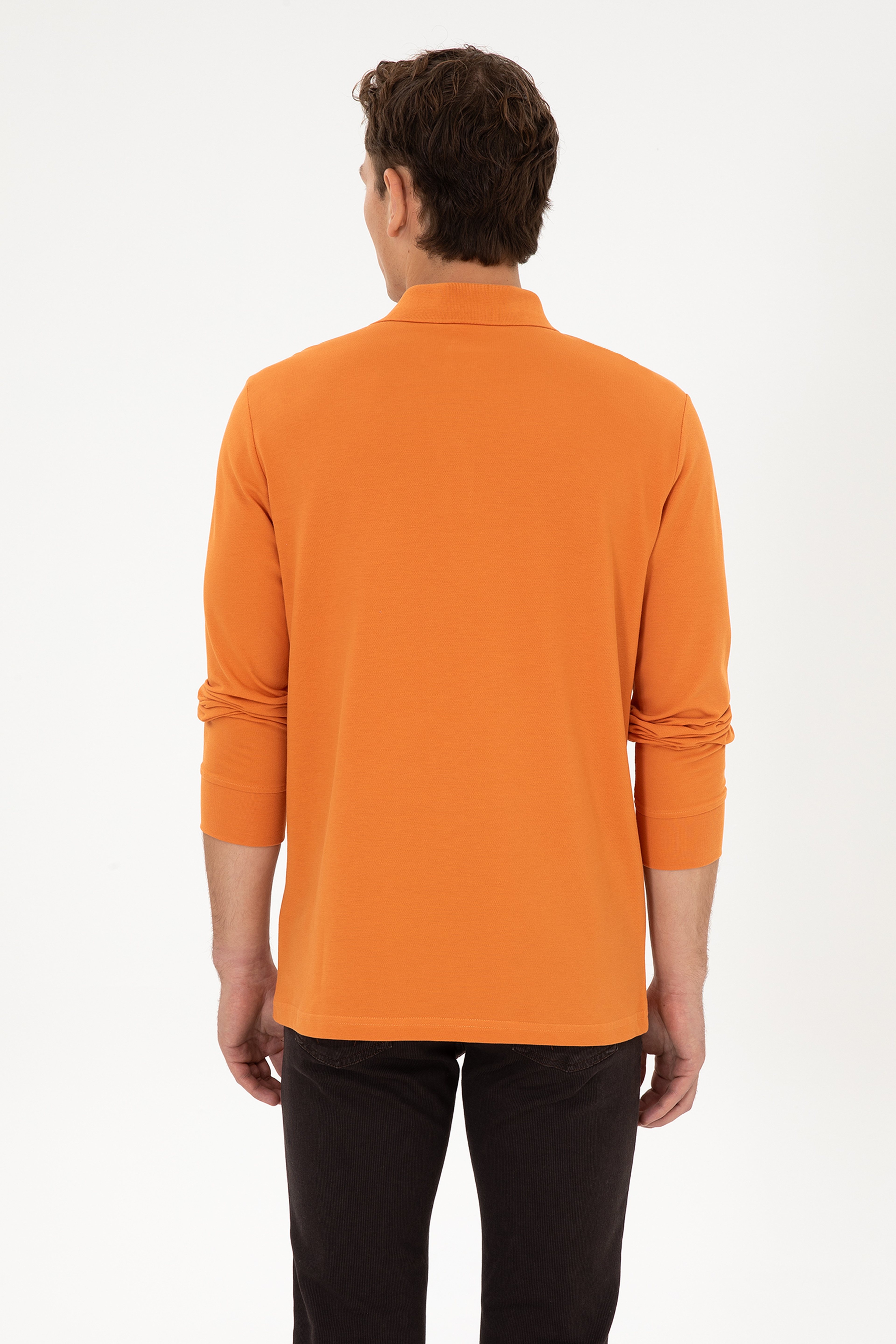 Erkek Regular Fit Polo Yaka Bakır Basic Sweatshirt - Image 5