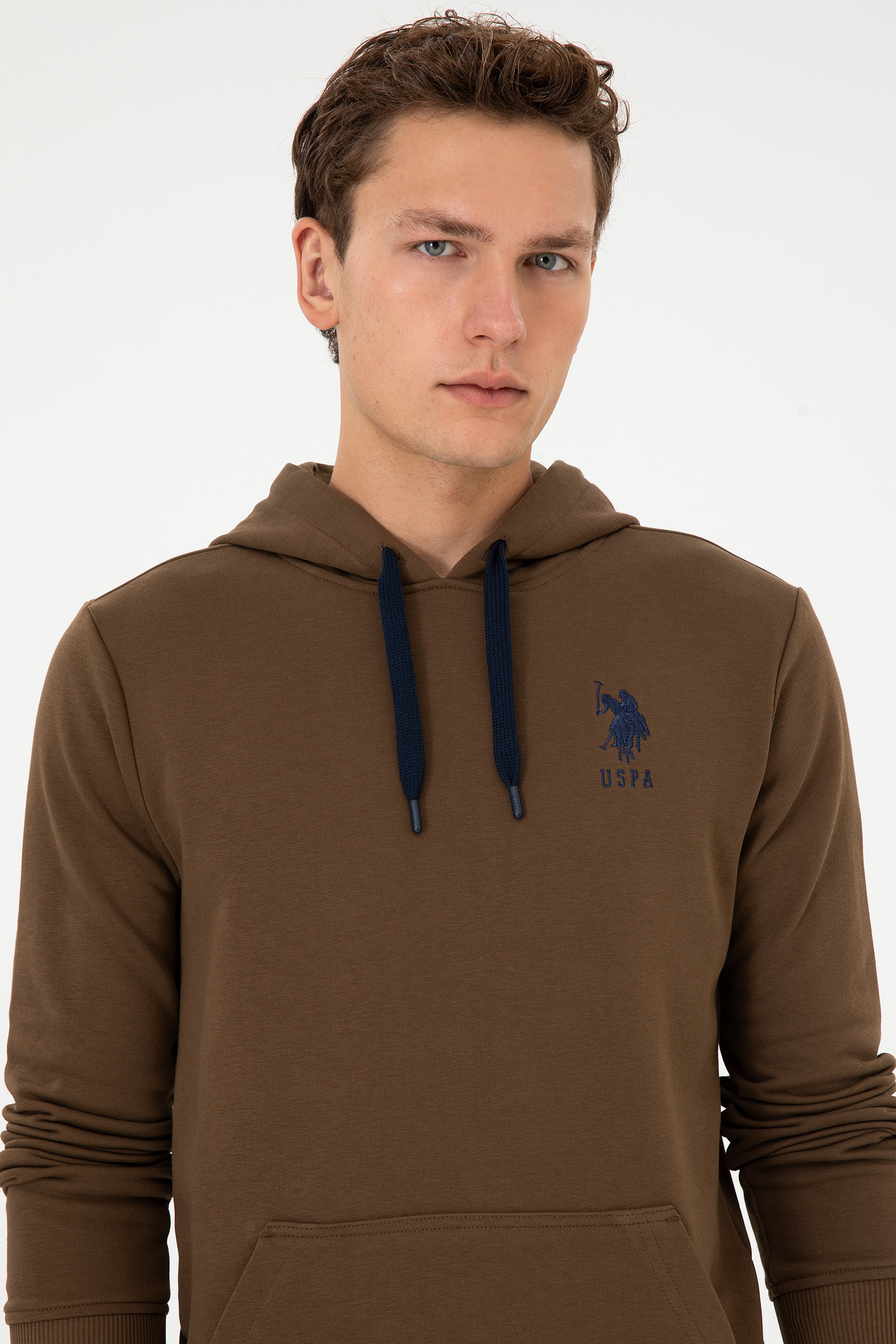 Erkek Regular Fit Kapüşonlu Haki Basic Sweatshirt
