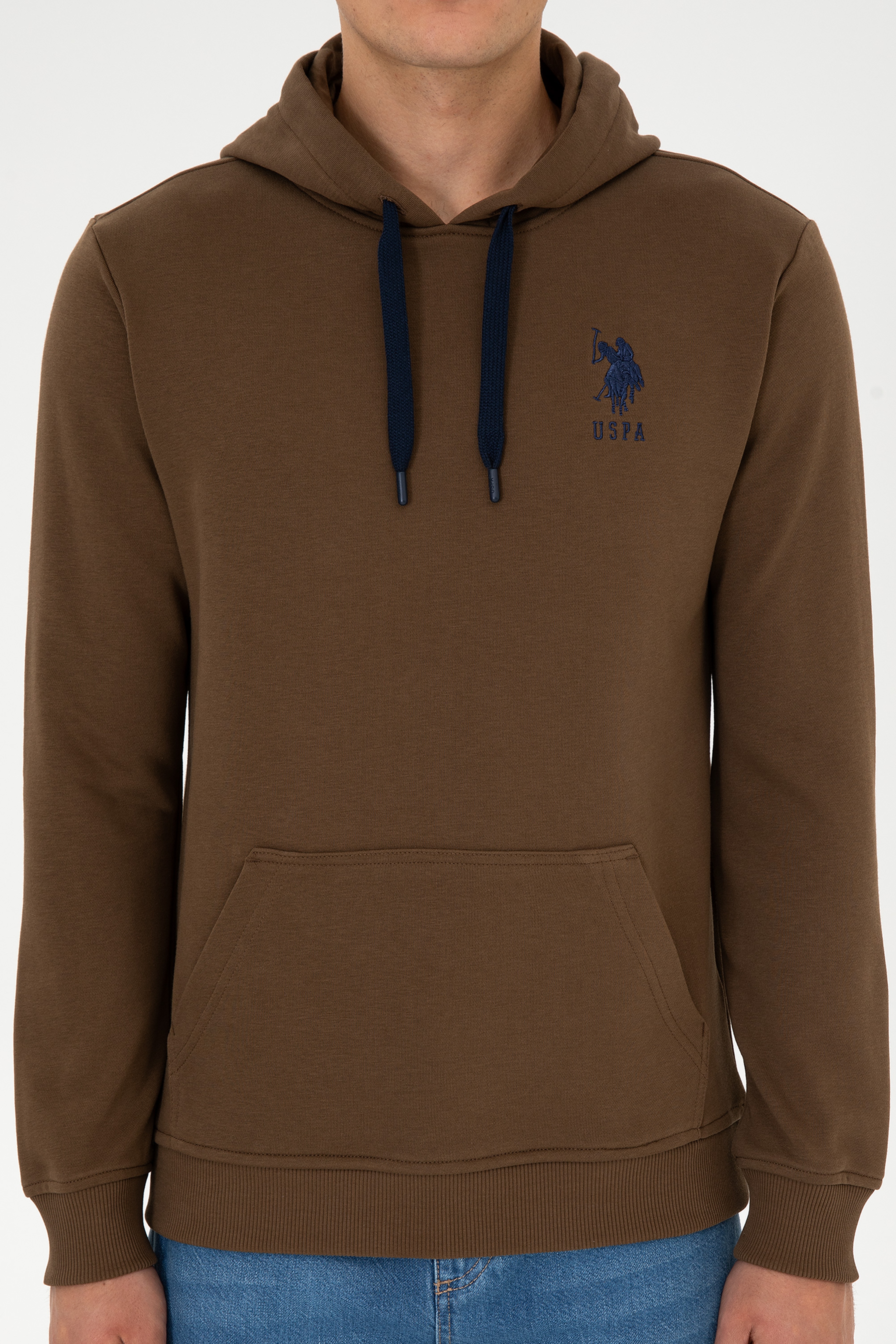 Erkek Regular Fit Kapüşonlu Haki Basic Sweatshirt