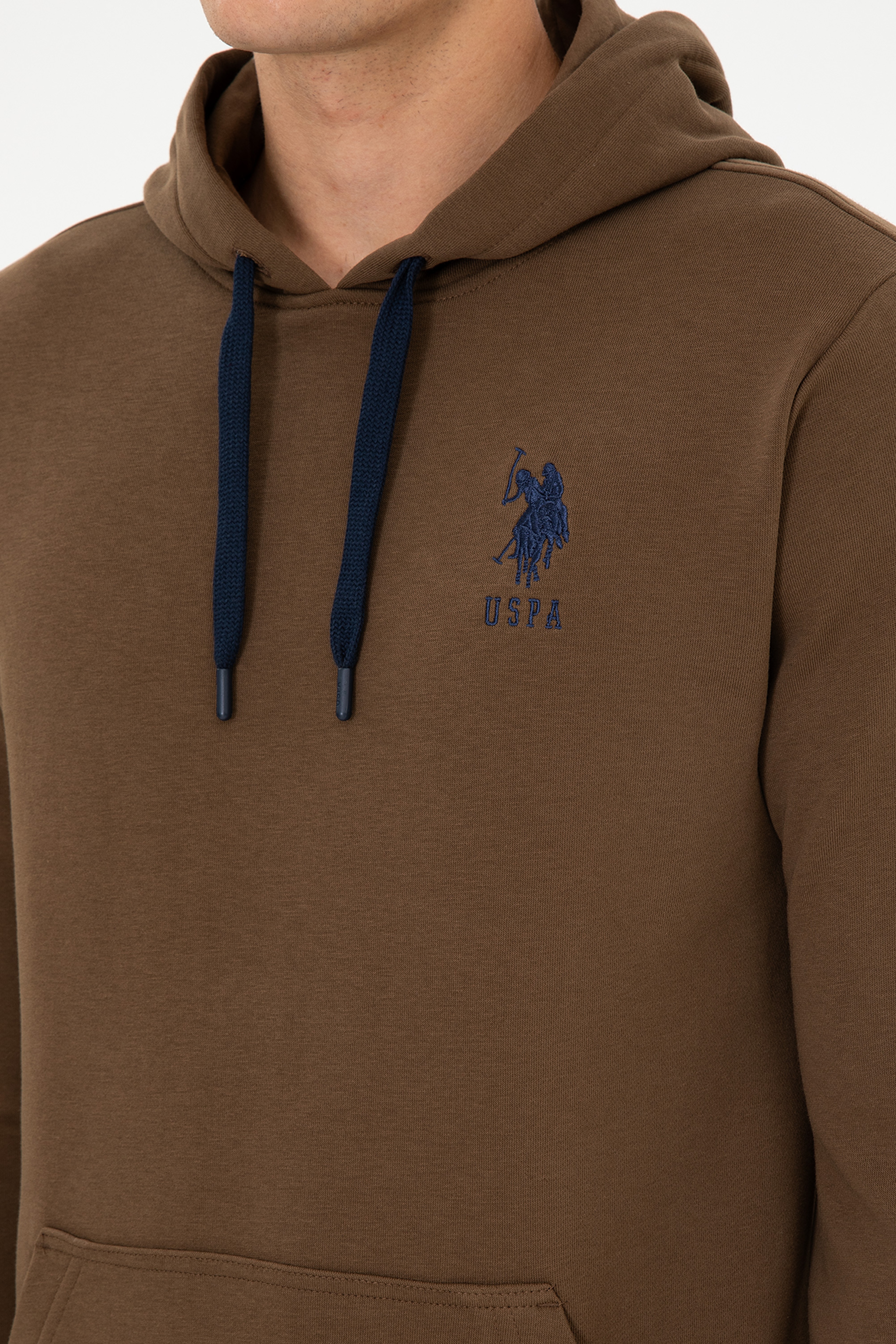 Erkek Regular Fit Kapüşonlu Haki Basic Sweatshirt - Image 7