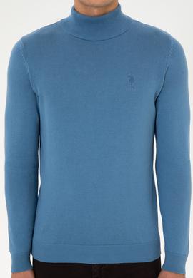 Erkek Slim Fit Yarım Balıkçı Yaka Saks Basic Kazak - 50307783146