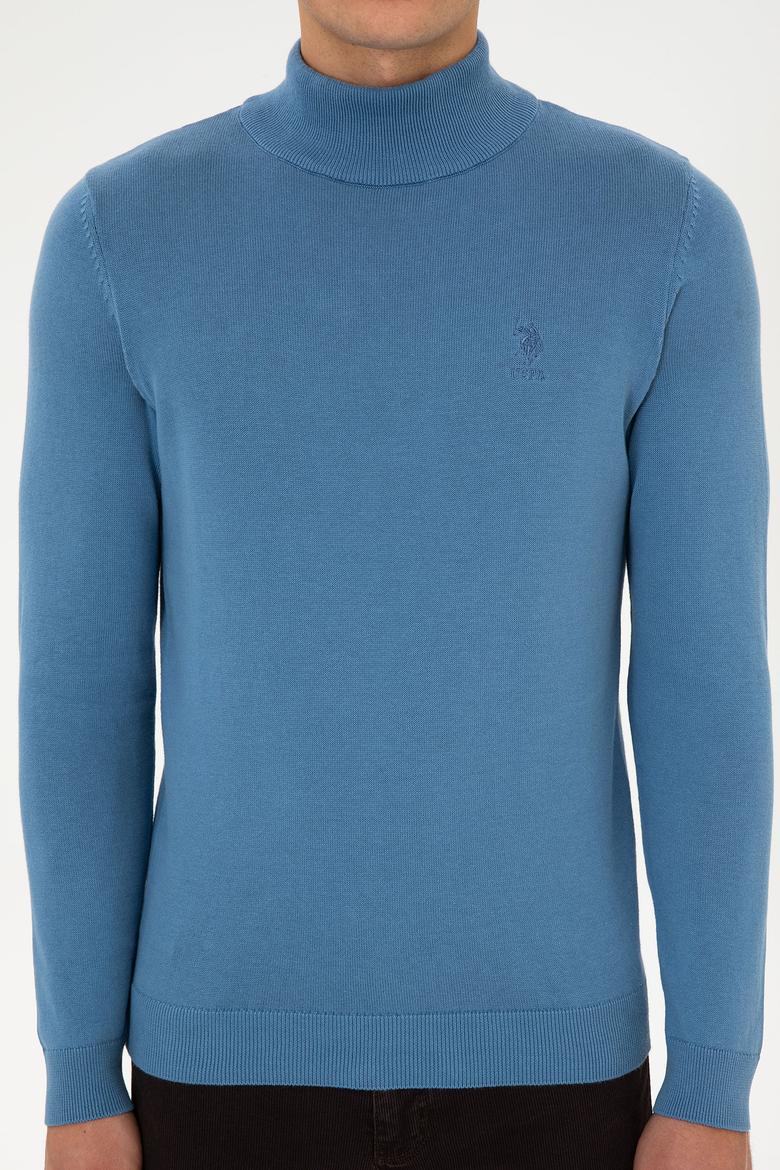 Erkek Slim Fit Yarım Balıkçı Yaka Saks Basic Kazak - 50307783146