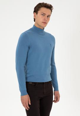 Erkek Slim Fit Yarım Balıkçı Yaka Saks Basic Kazak - 50307783146