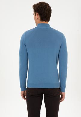 Erkek Slim Fit Yarım Balıkçı Yaka Saks Basic Kazak - 50307783146