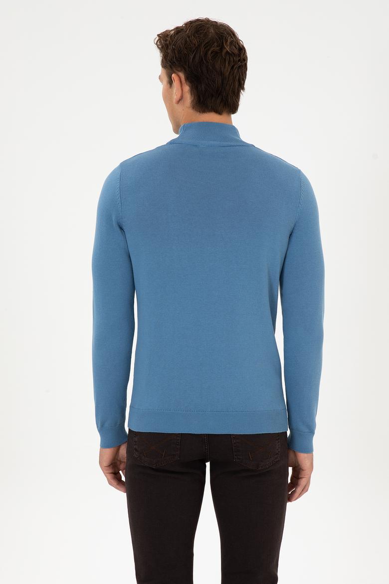 Erkek Slim Fit Yarım Balıkçı Yaka Saks Basic Kazak - 50307783146