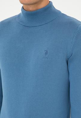 Erkek Slim Fit Yarım Balıkçı Yaka Saks Basic Kazak - 50307783146