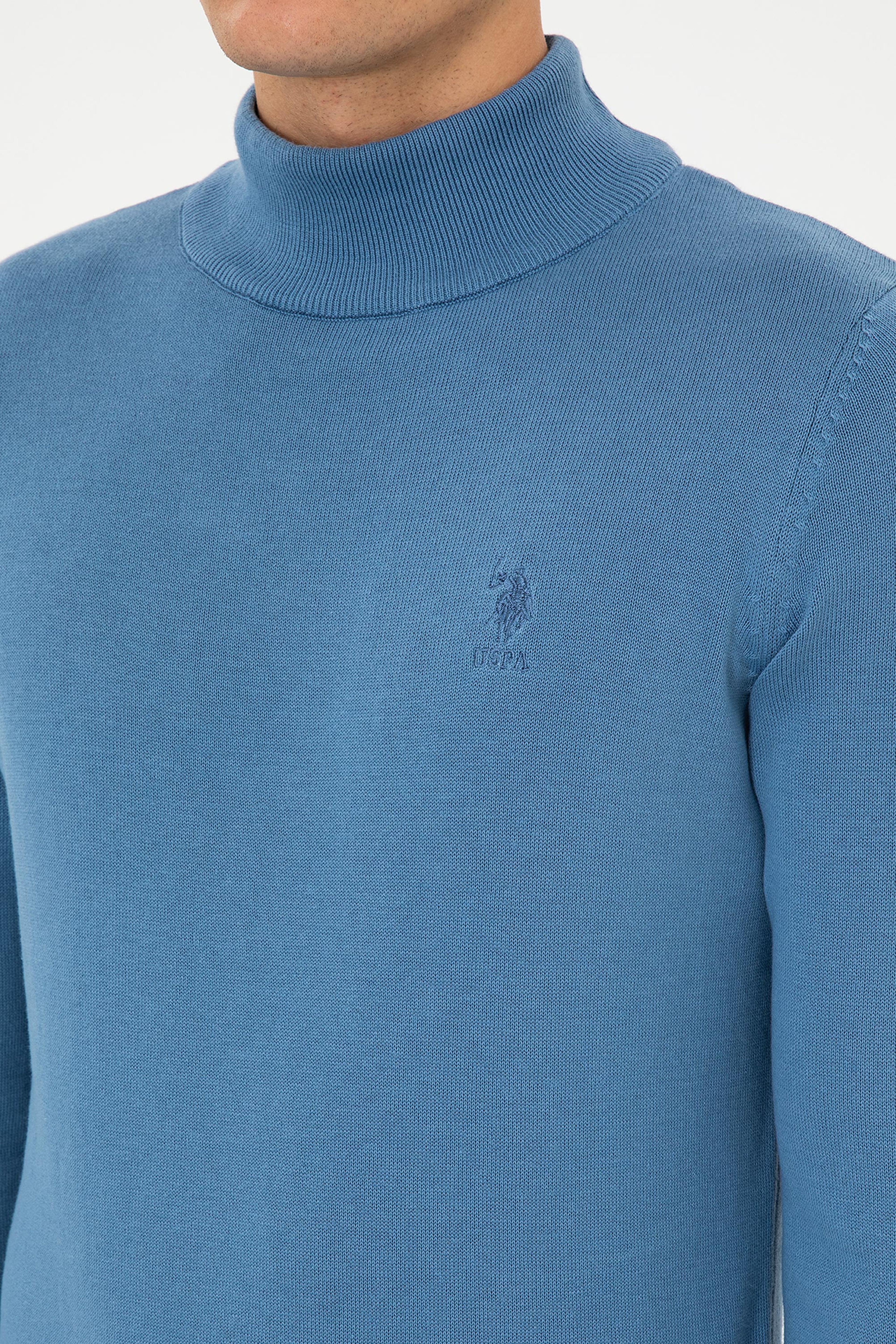 Erkek Slim Fit Yarım Balıkçı Yaka Saks Basic Kazak - Image 7