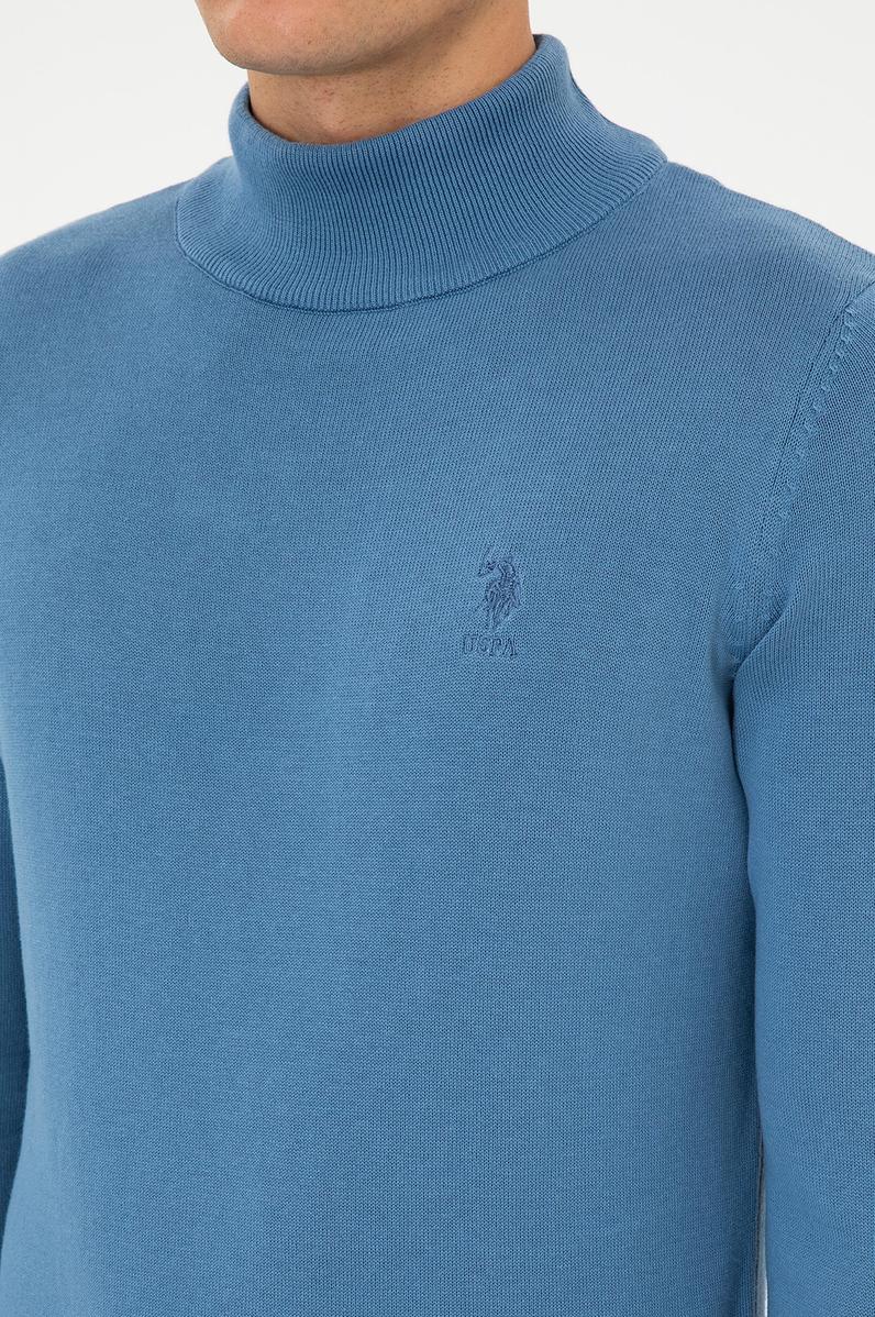 Erkek Slim Fit Yarım Balıkçı Yaka Saks Basic Kazak