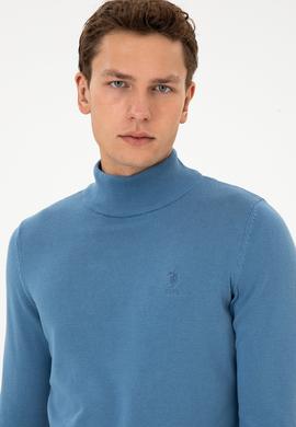 Erkek Slim Fit Yarım Balıkçı Yaka Saks Basic Kazak - 50307783146