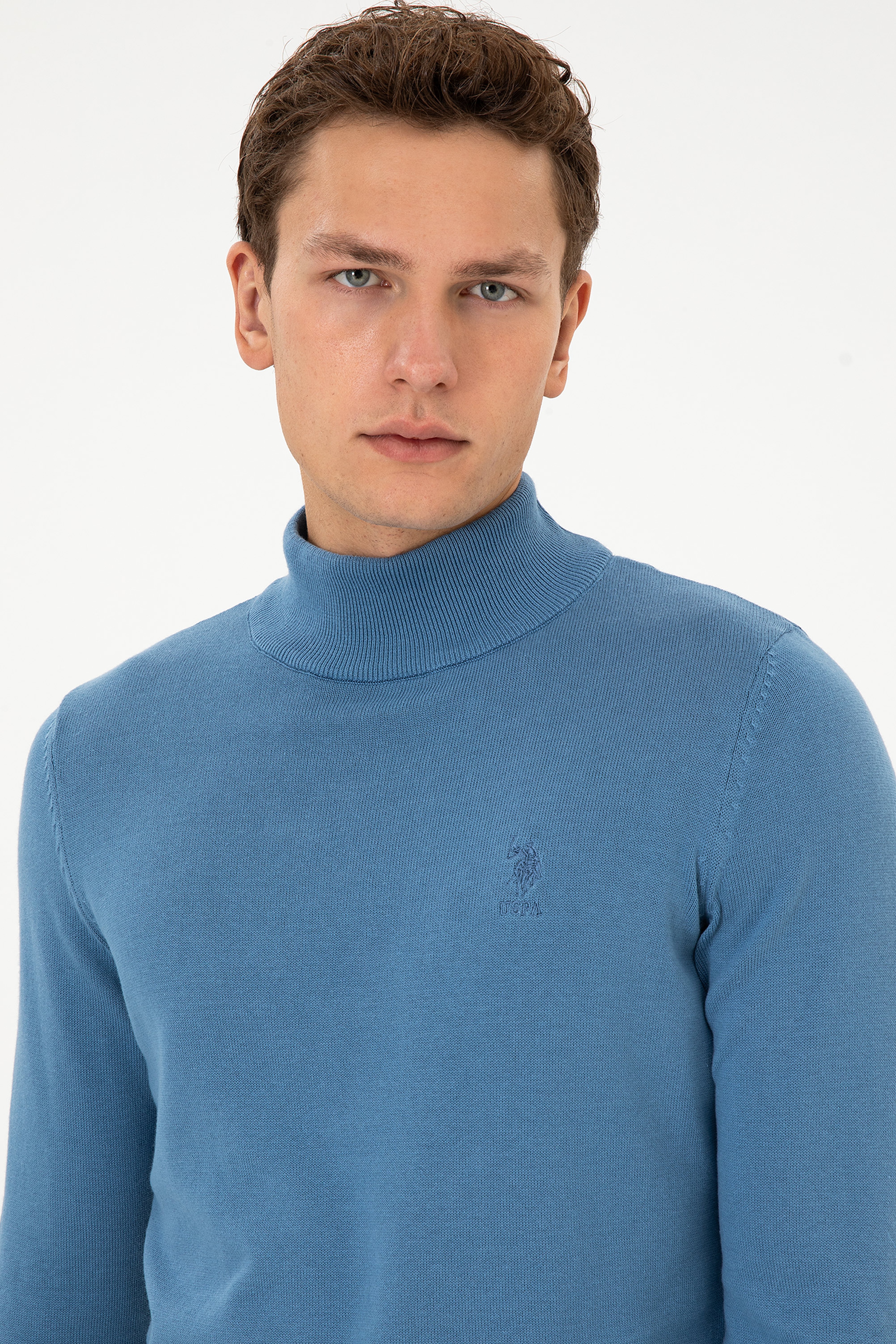 Erkek Slim Fit Yarım Balıkçı Yaka Saks Basic Kazak - Image 2