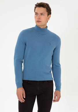 Erkek Slim Fit Yarım Balıkçı Yaka Saks Basic Kazak - 50307783146