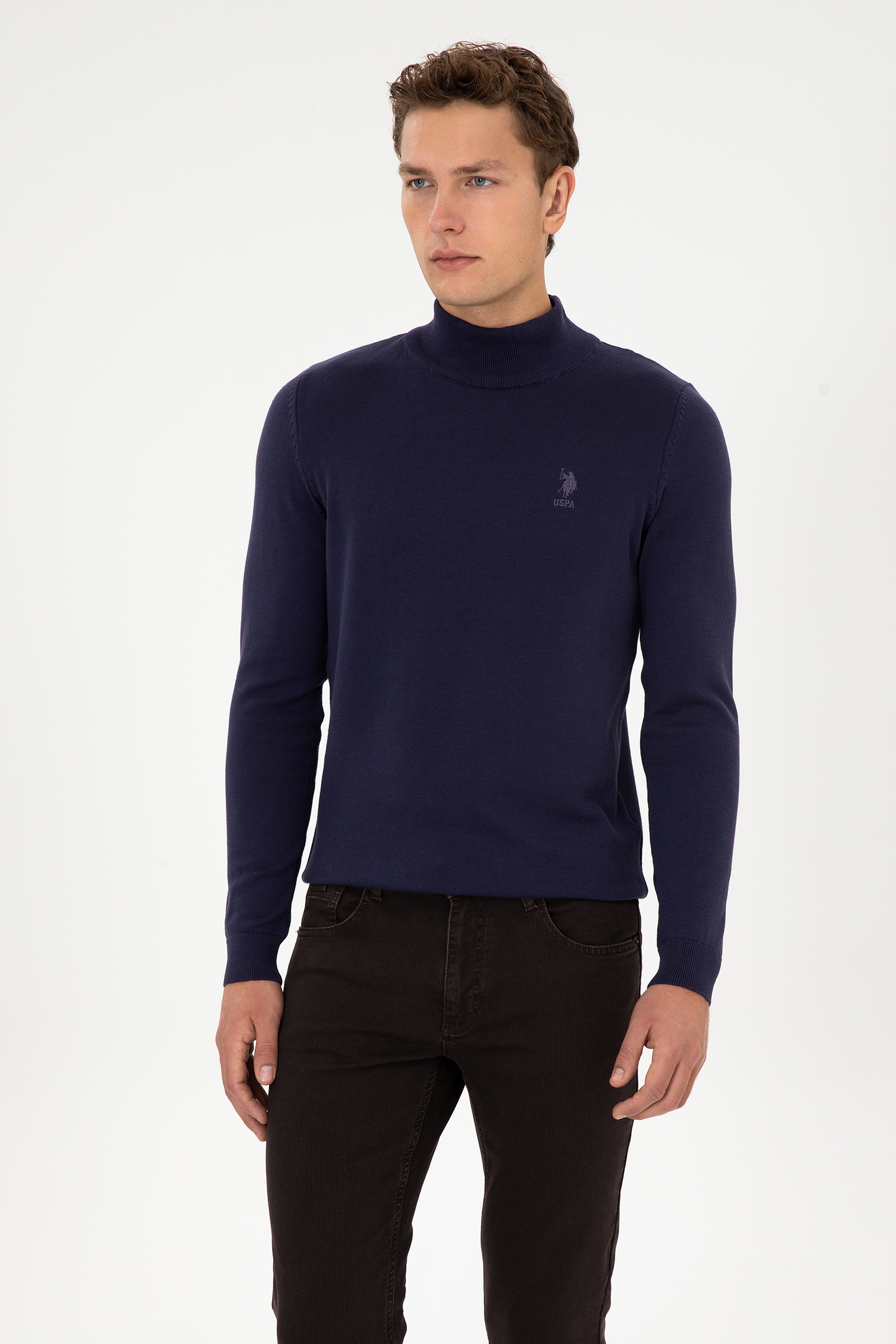 Erkek Slim Fit Yarım Balıkçı Yaka Mürdüm Basic Kazak - Image 3