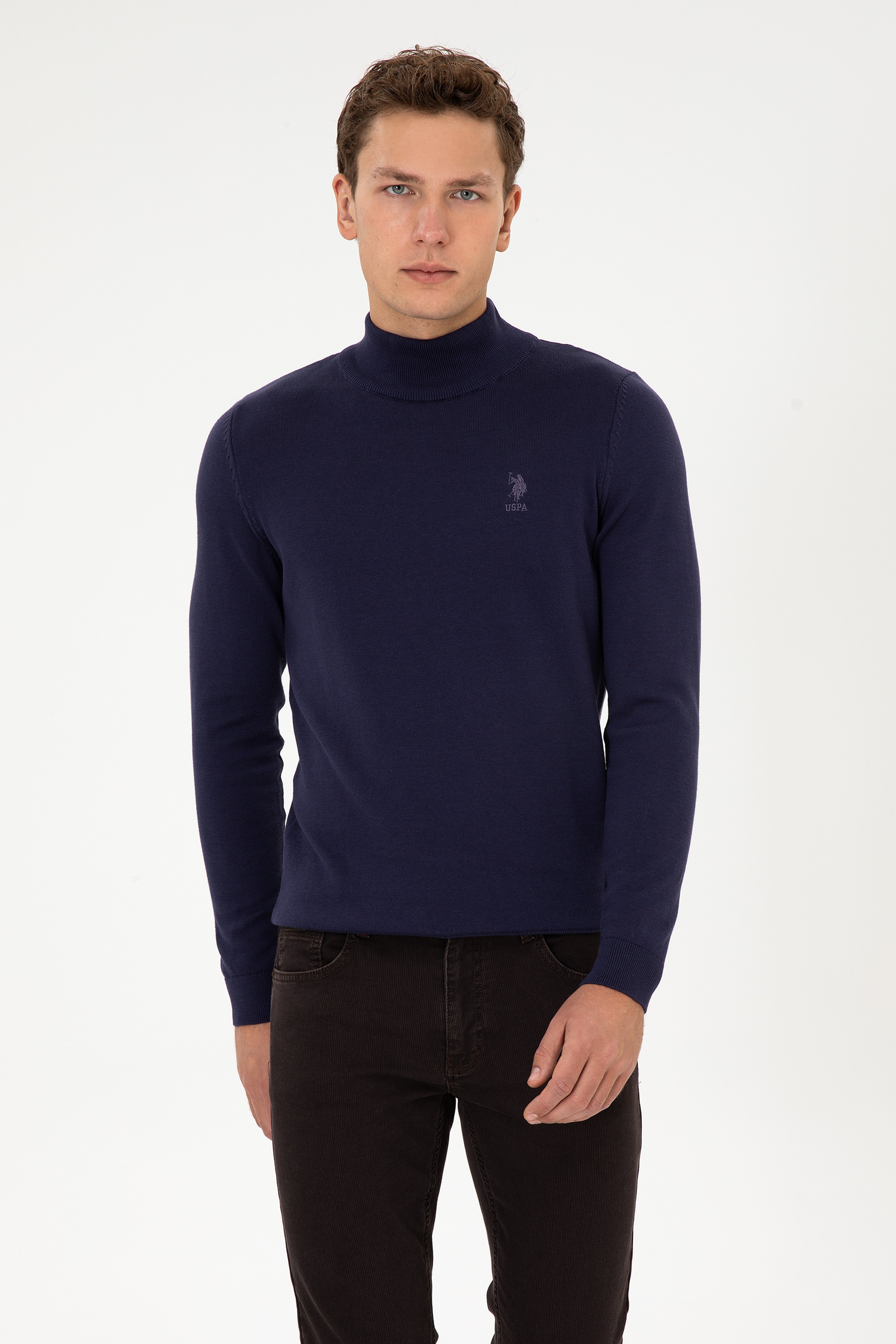 Erkek Slim Fit Yarım Balıkçı Yaka Mürdüm Basic Kazak - Image 1