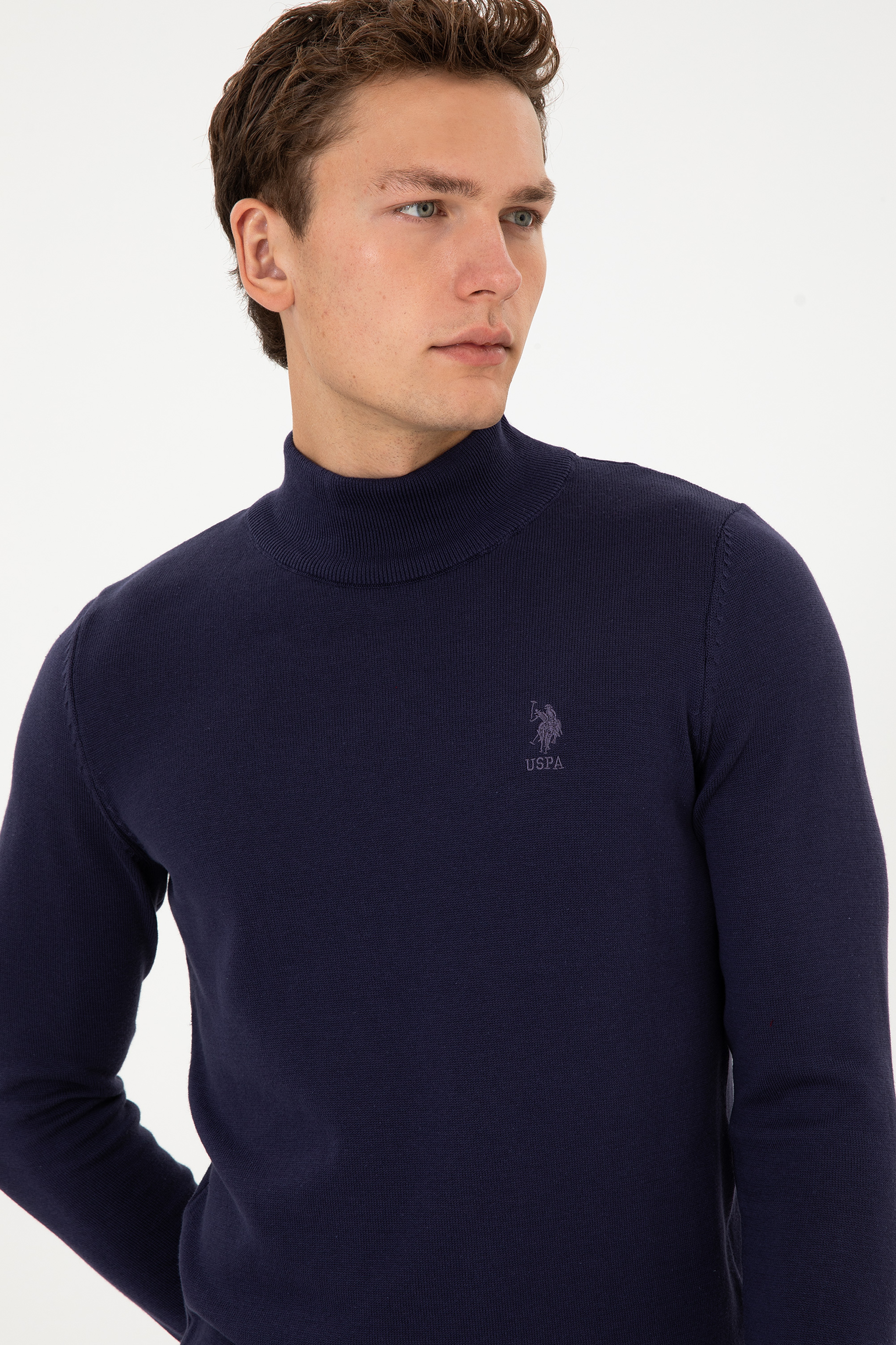 Erkek Slim Fit Yarım Balıkçı Yaka Mürdüm Basic Kazak