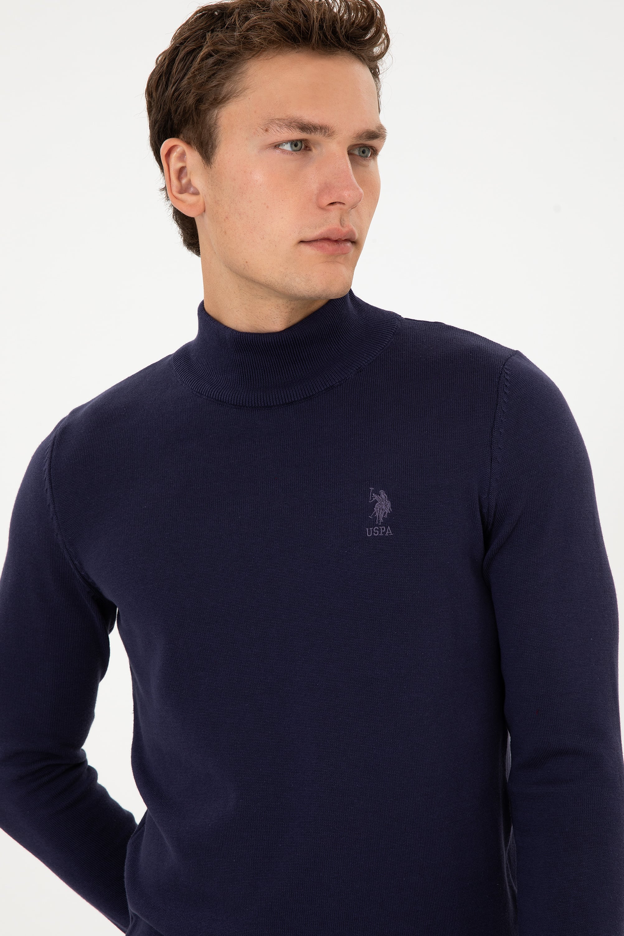 Erkek Slim Fit Yarım Balıkçı Yaka Mürdüm Basic Kazak